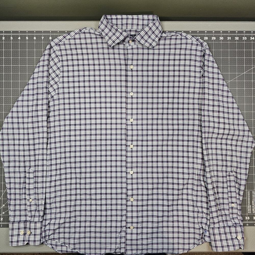 Peter Millar Nanoluxe Shirt Large Plaid Blue Crown Crafted Stretch Preppy Dress